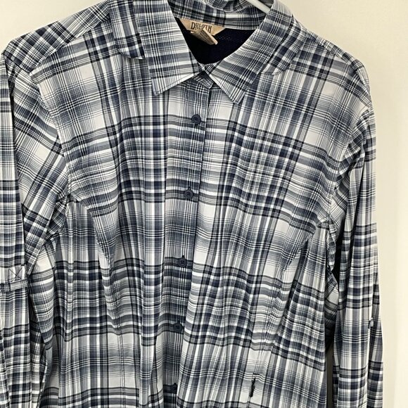 Men's 2XL Duluth Trading Co. Blue Plaid Fishing Nylon/Spandex Long-Sleeve Button - Picture 3 of 7